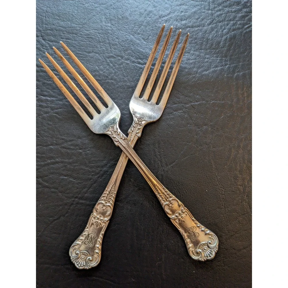 Lot of 2 Gorham Regent Pattern Silver Plate 7 In 1902 Dinner Fork Monogram